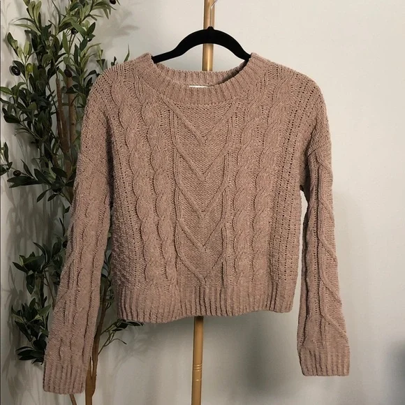 Pink Rose Cable Knit Sweater - Brown (T2) - Picture 1 of 7